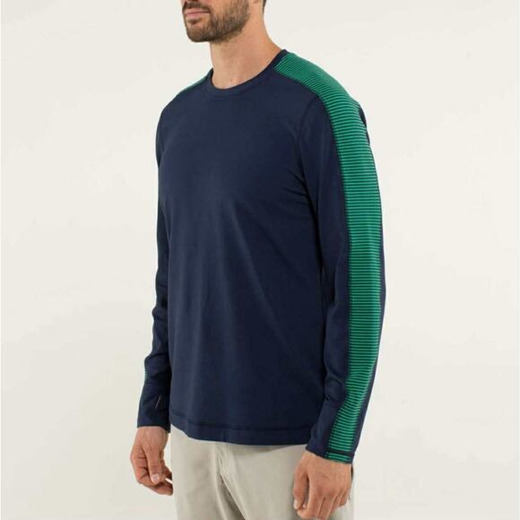 Lululemon Mens M Medium? Velocity Long Sleeve Stretch Athletic Stripe Shirt - Picture 1 of 8